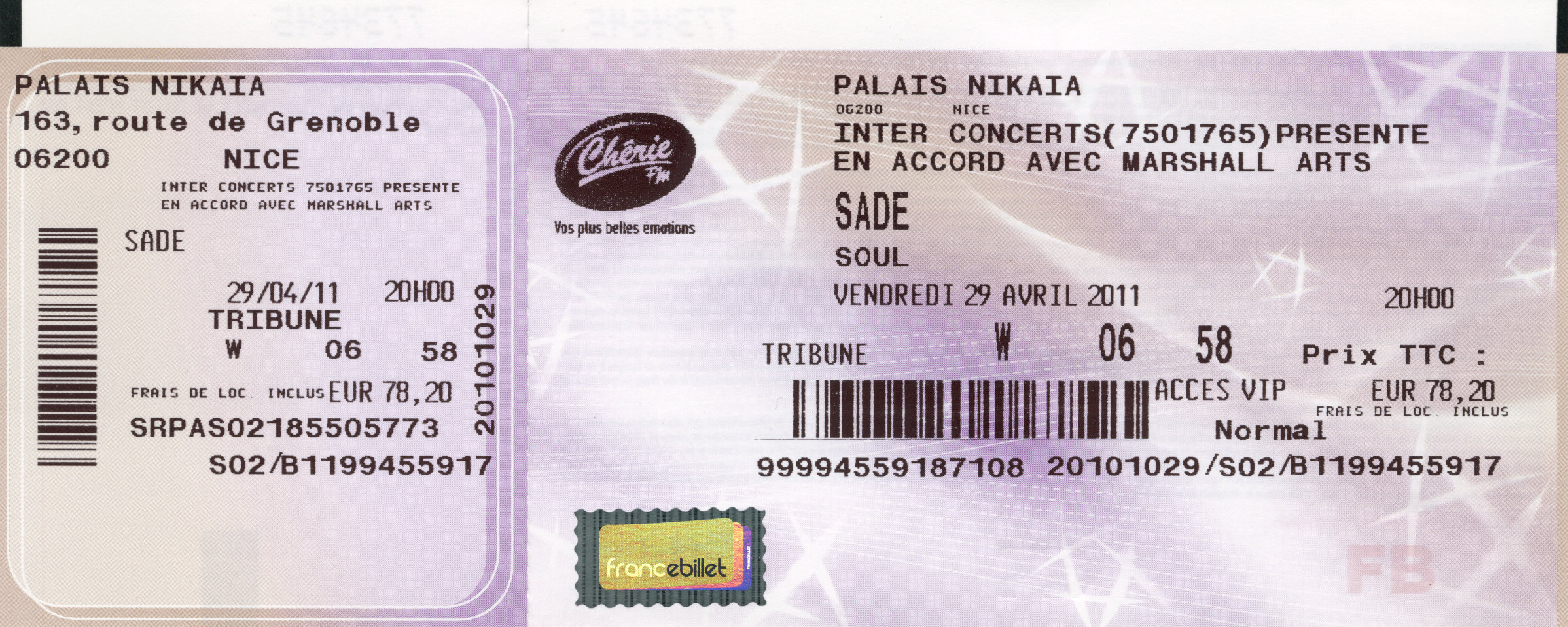 Sade au Nikaïa de Nice (photo tirée du billet sur le même concert)
