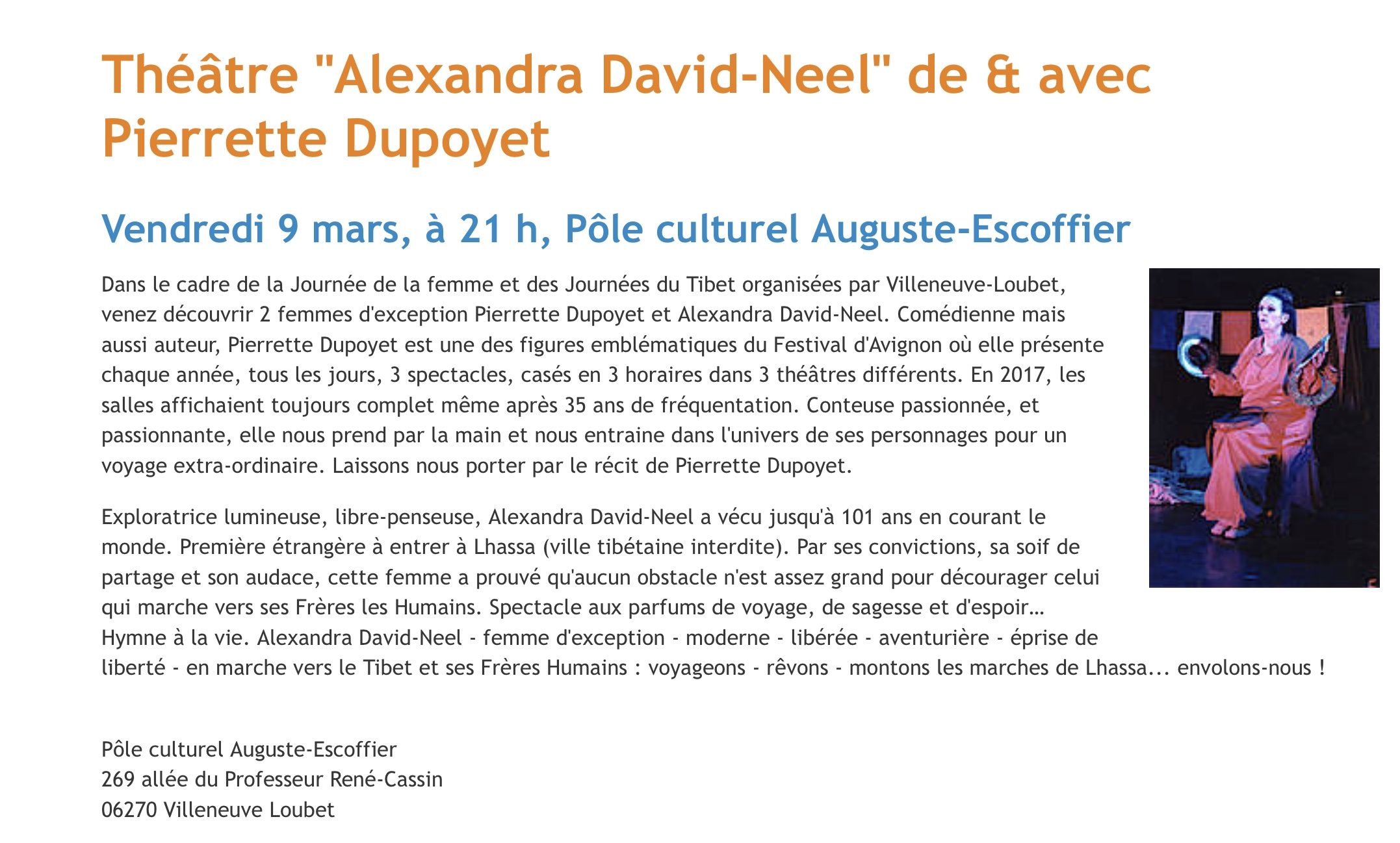 Spectacle “Alexandra David-Néel”