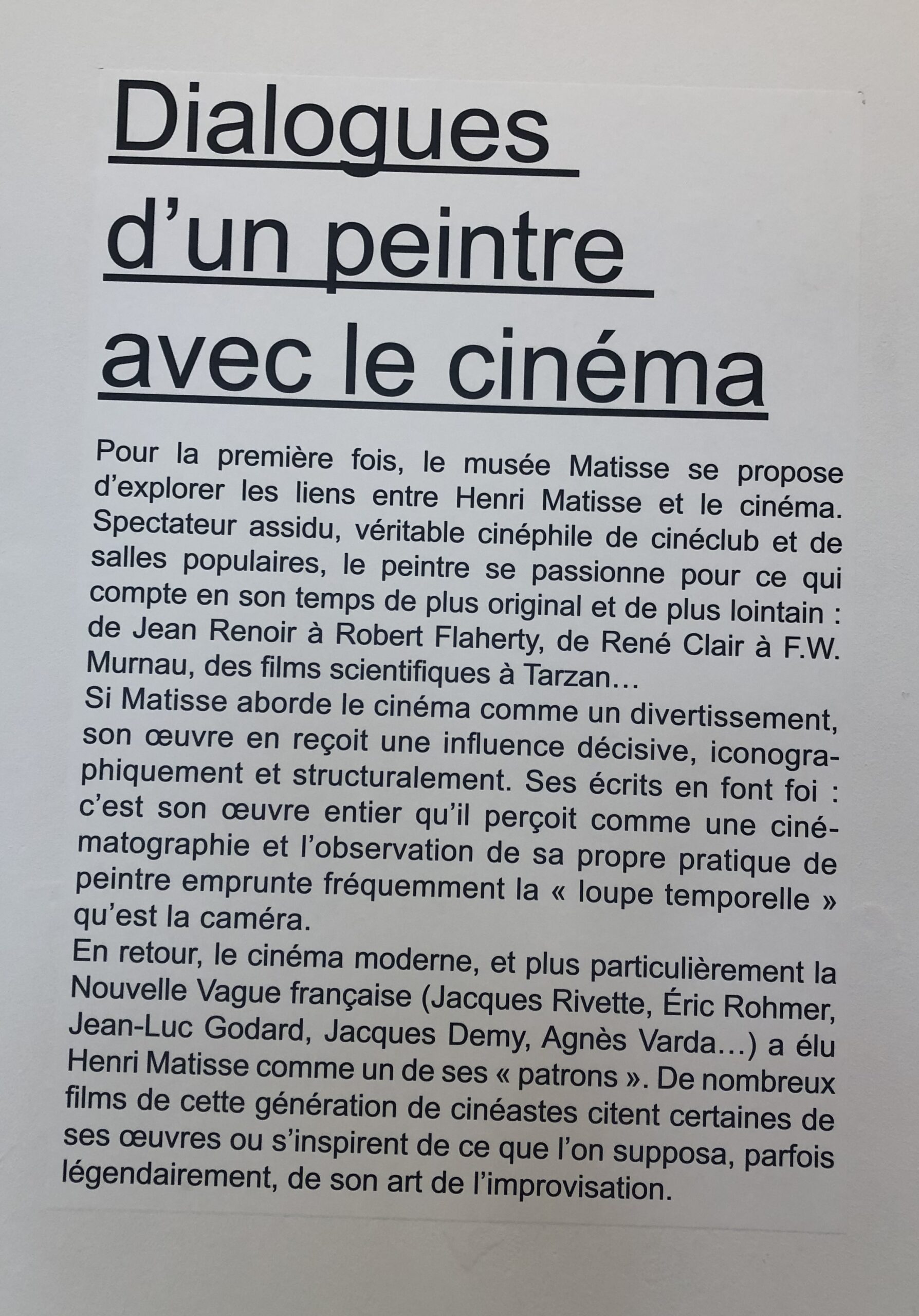 Visite de l’exposition temporaire “Cinématisse” au musée Matisse à Cimiez.