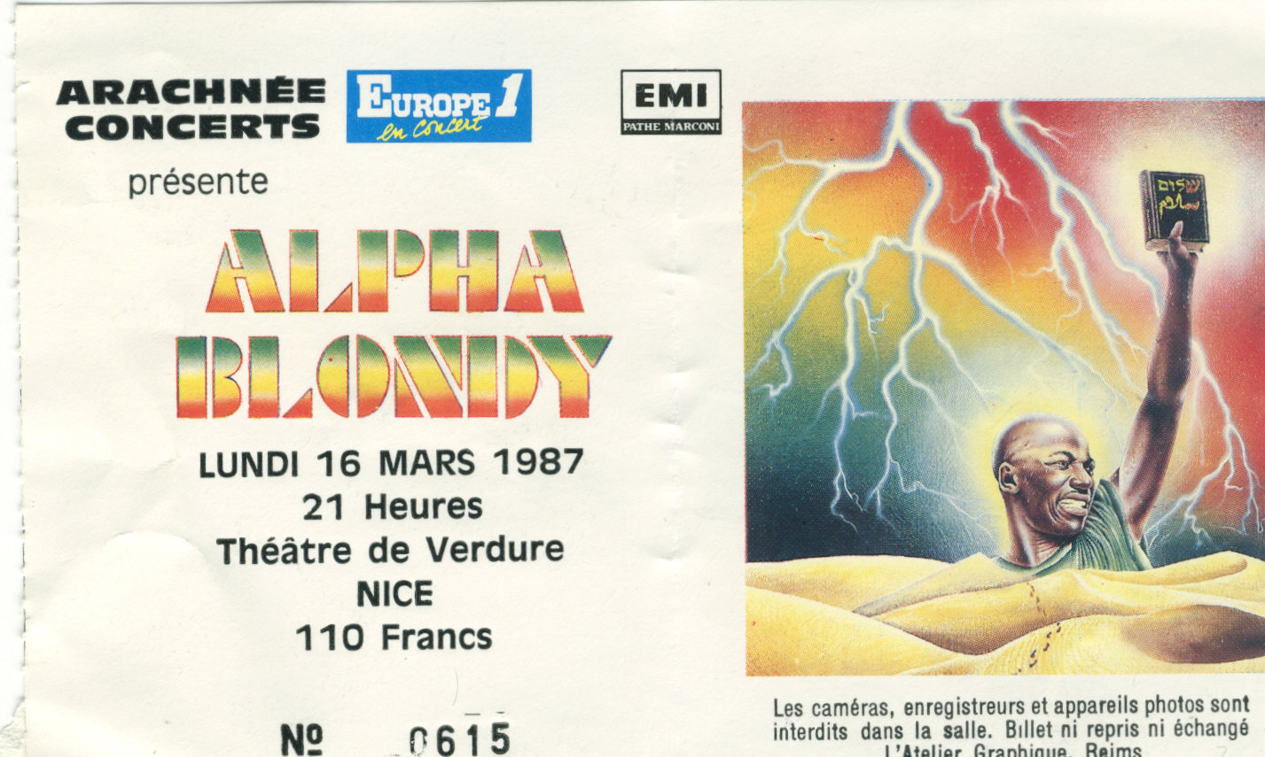 Photographie d’archive de Alpha Blondy mars 1987.
