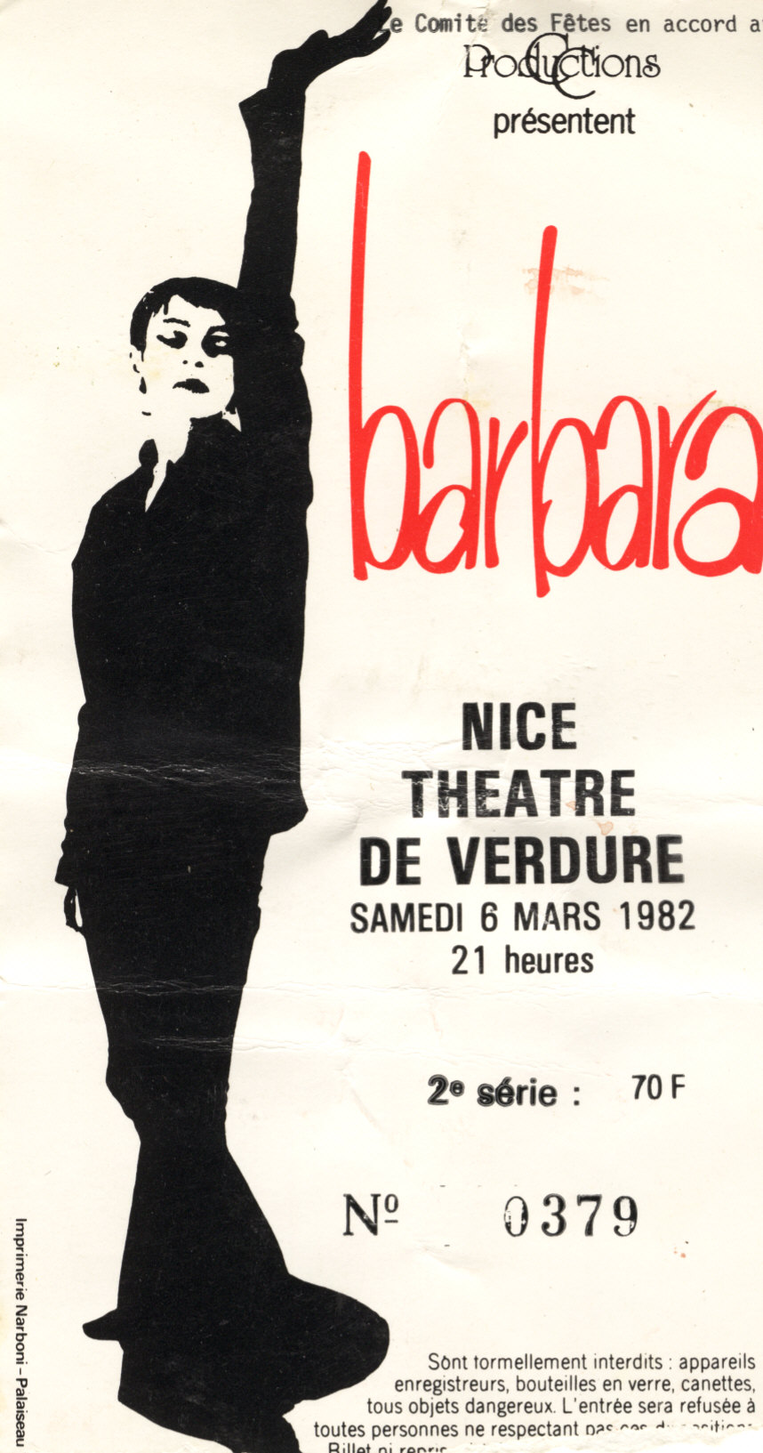 Photographie d’archive de Barbara, mars 1982.