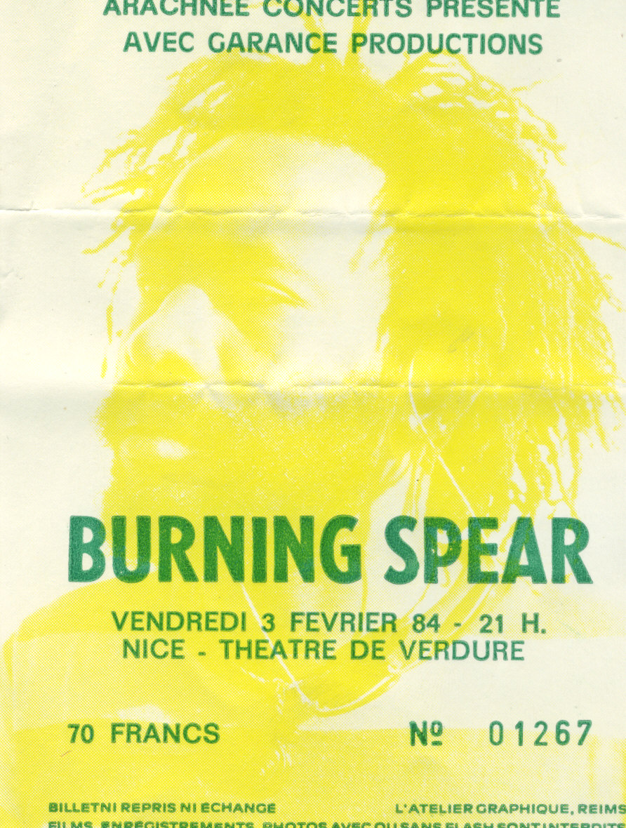 Photographie d’archive de Burning Spear, février 1984.