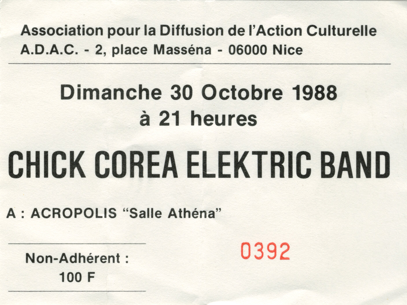Photographie d’archive de Chick Corea octobre 1988.