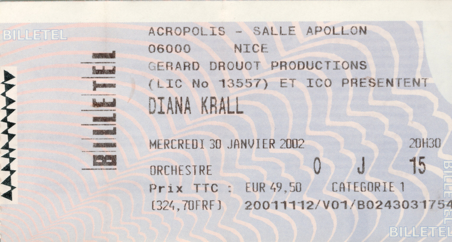 Photographie d’archive : Diana Krall janvier 2002.
