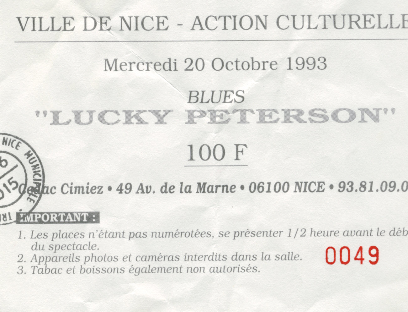Photographie d’archive de Lucky Peterson octobre 1993.