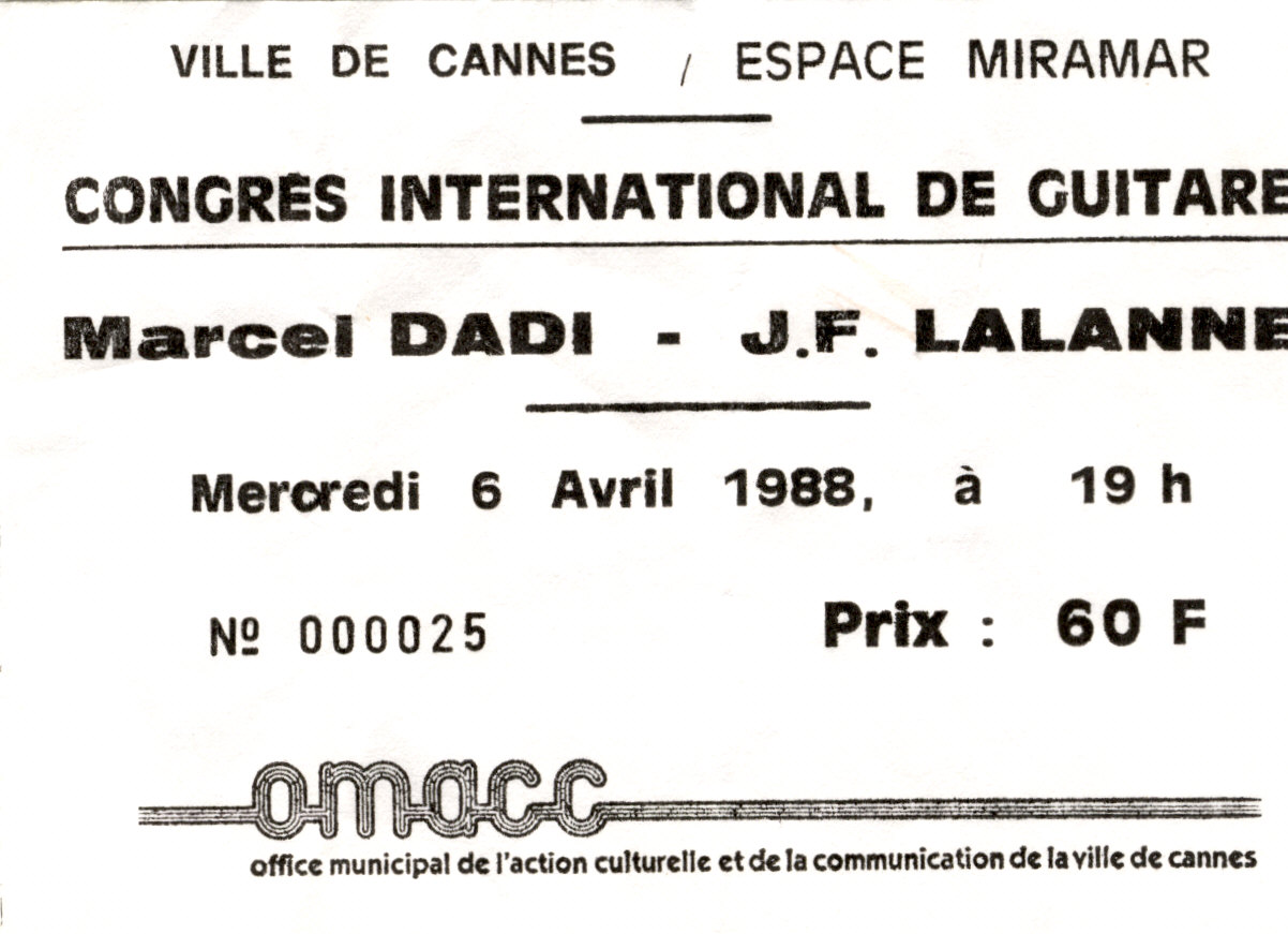 Photographie d’archive de Marcel Dadi et JF Lalanne avril 1988.