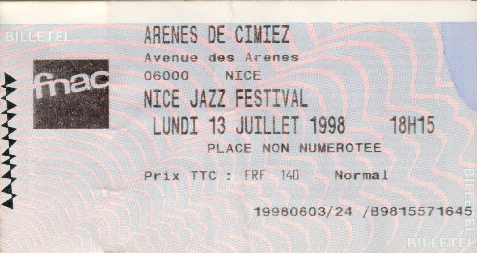 Photographie d’archive : Nice Jazz Festival juillet 1998.
