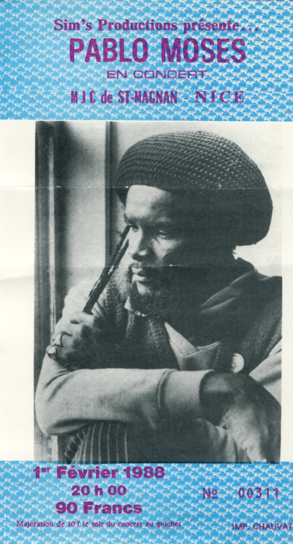 Photographie d’archive de Pablo Moses fevrier 1988.