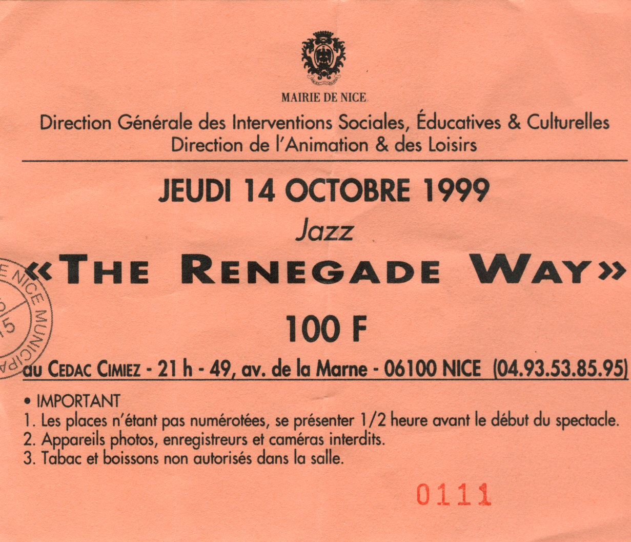 Photographie d’archive : Renegade way octobre 1999.