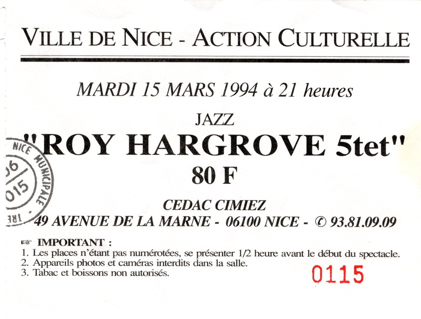 Photographie d’archive de Roy Hargrove mars 1994.