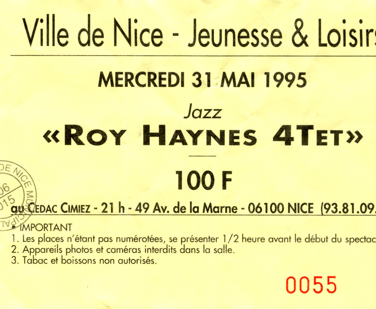 Photographie d’archive : Roy Haynes mai 1995.