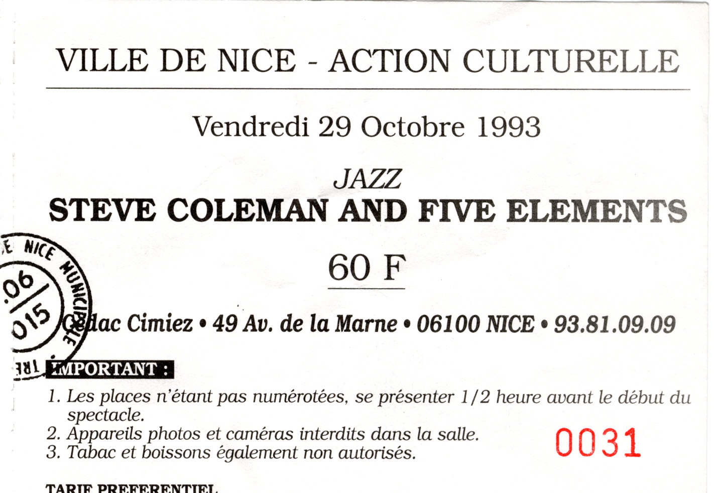 Photographie d’archive de Steve Coleman octobre 1993.