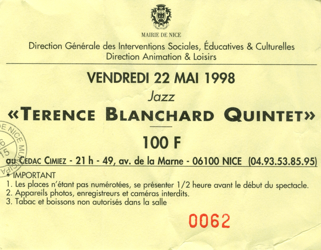 Photographie d’archive : Terence Blanchard Quintet mai 1998.