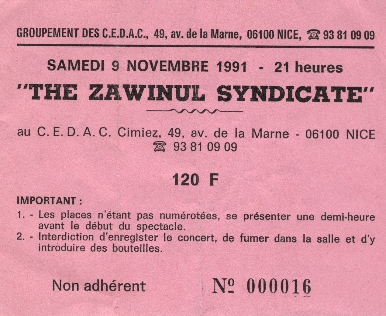 Photographie d’archive de Zawinul Syndicate novembre 1991.
